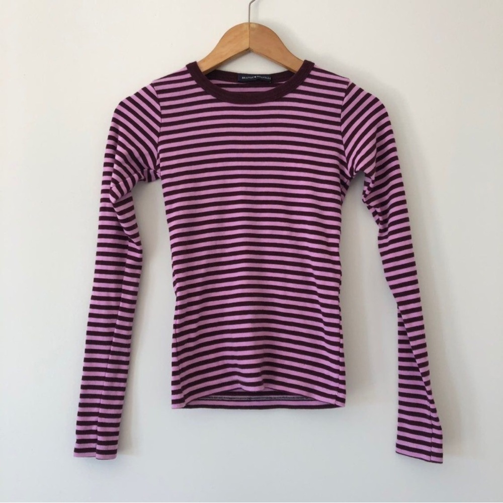 Brandy Melville - pink and navy striped long sleeve tee